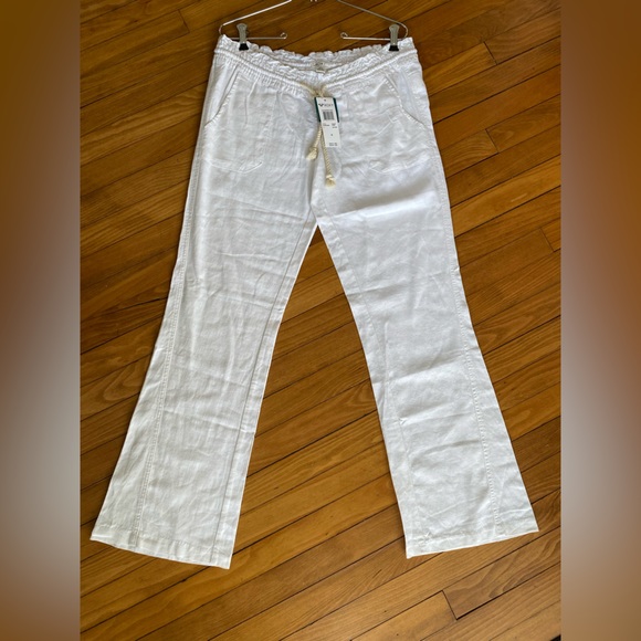 NWT Roxy White Linen Flax Oceanside Flared Pants Medium - Picture 4 of 5